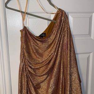 One shoulder gold/rose gold dress
